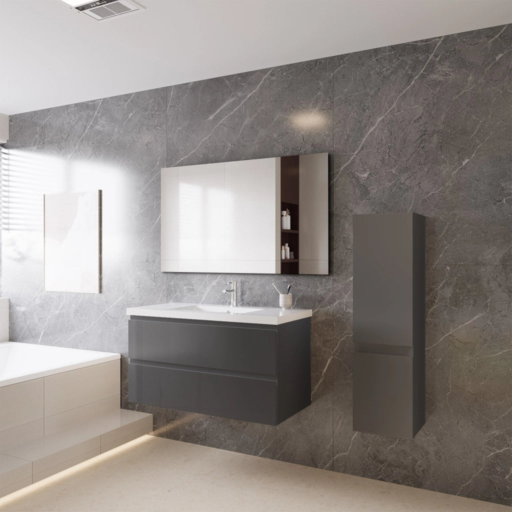 Mobile bagno sospeso con lavabo da incasso 99 cm,bianco,2 cassetti