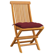 Sedie da Giardino con Cuscini Rosso Vino 6 pz Massello di Teak 3065614