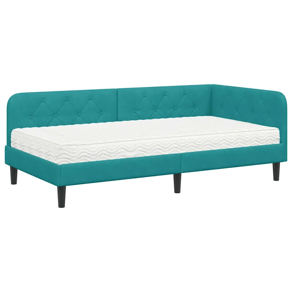 Cornice del letto ad angolo Turchese 100 x 200 cm Velluto