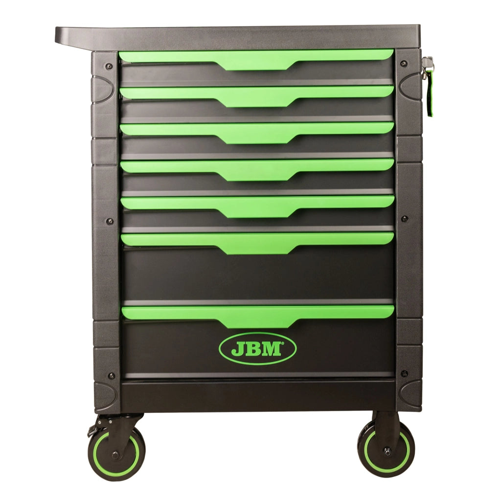 Carrello officina JBM armadio a 7 cassetti con 172 utensili in moduli EVA, chiusura centralizzata e ruote professionali per officine e meccanici