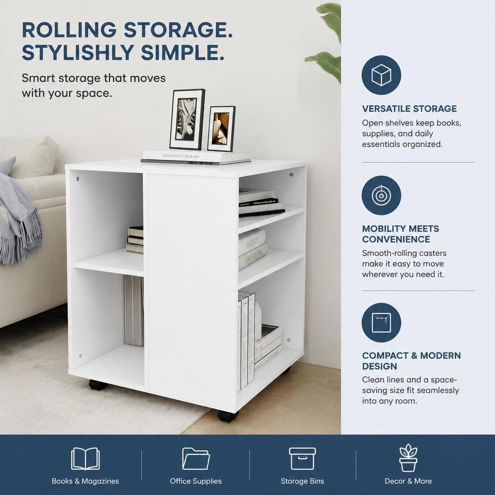 Rolling Cabinet, White, 60x53x72 Cm, Wood-based Material