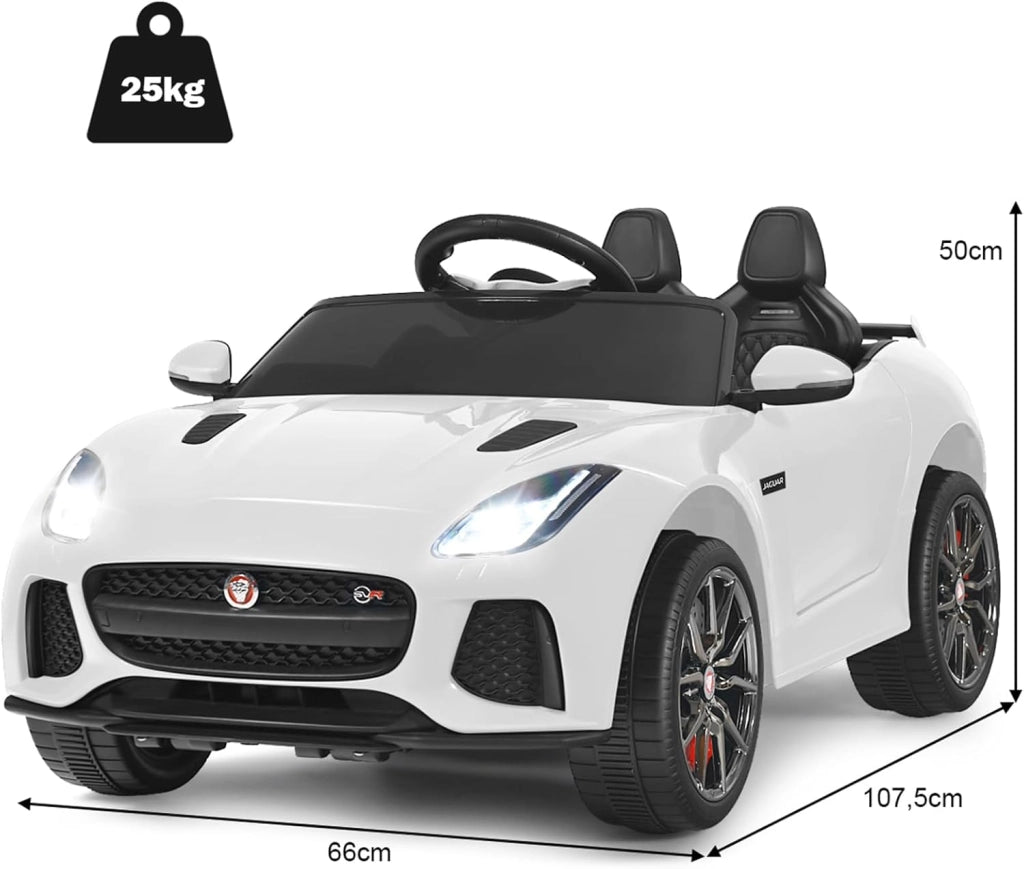 Jaguar Auto Elettrico 12 V per Bambini, Macchina Elettrica con Telecomando, con Luci Musica Storia, Avvio Lento, Velocità 3-5 km/h (Bianco)