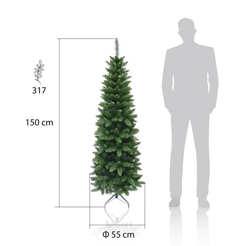 MAURY'S ALBERO DI NATALE EXTRA SLIM 150 CM VERDE CON 317 RAMI