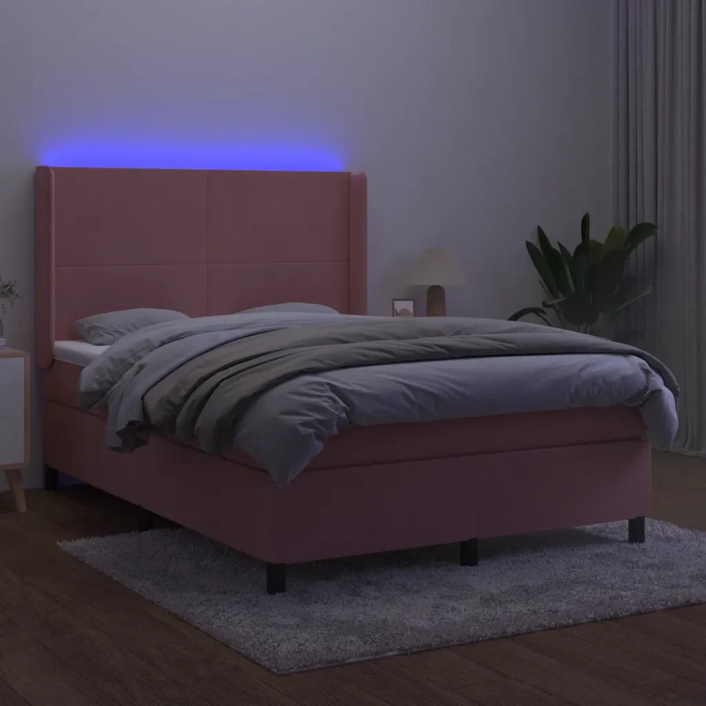 Letto a Molle con Materasso e LED Rosa 140x190 cm in Vellutocod mxl 99413