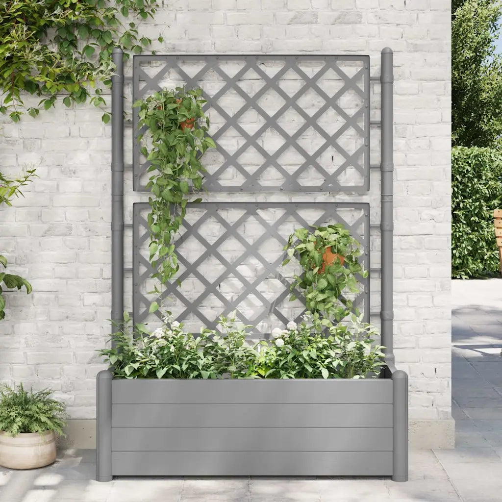 Fioriera da Giardino e Graticcio-Vaso da Esterno-Vaso con Griglia 100x43x142 cm PP Grigio Pietra