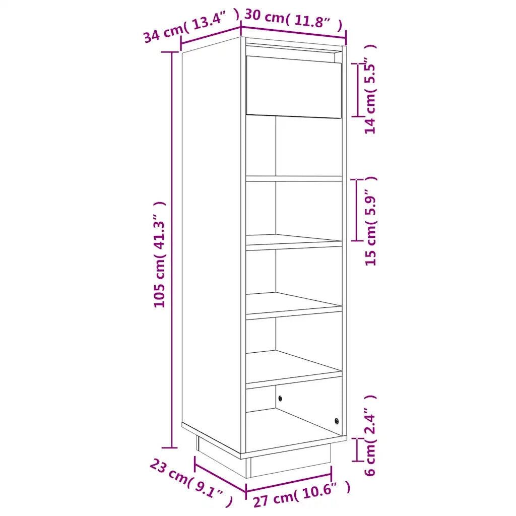 Scarpiera-Scaffale per scarpe Nera 30x34x105 cm in Legno Massello di Pino