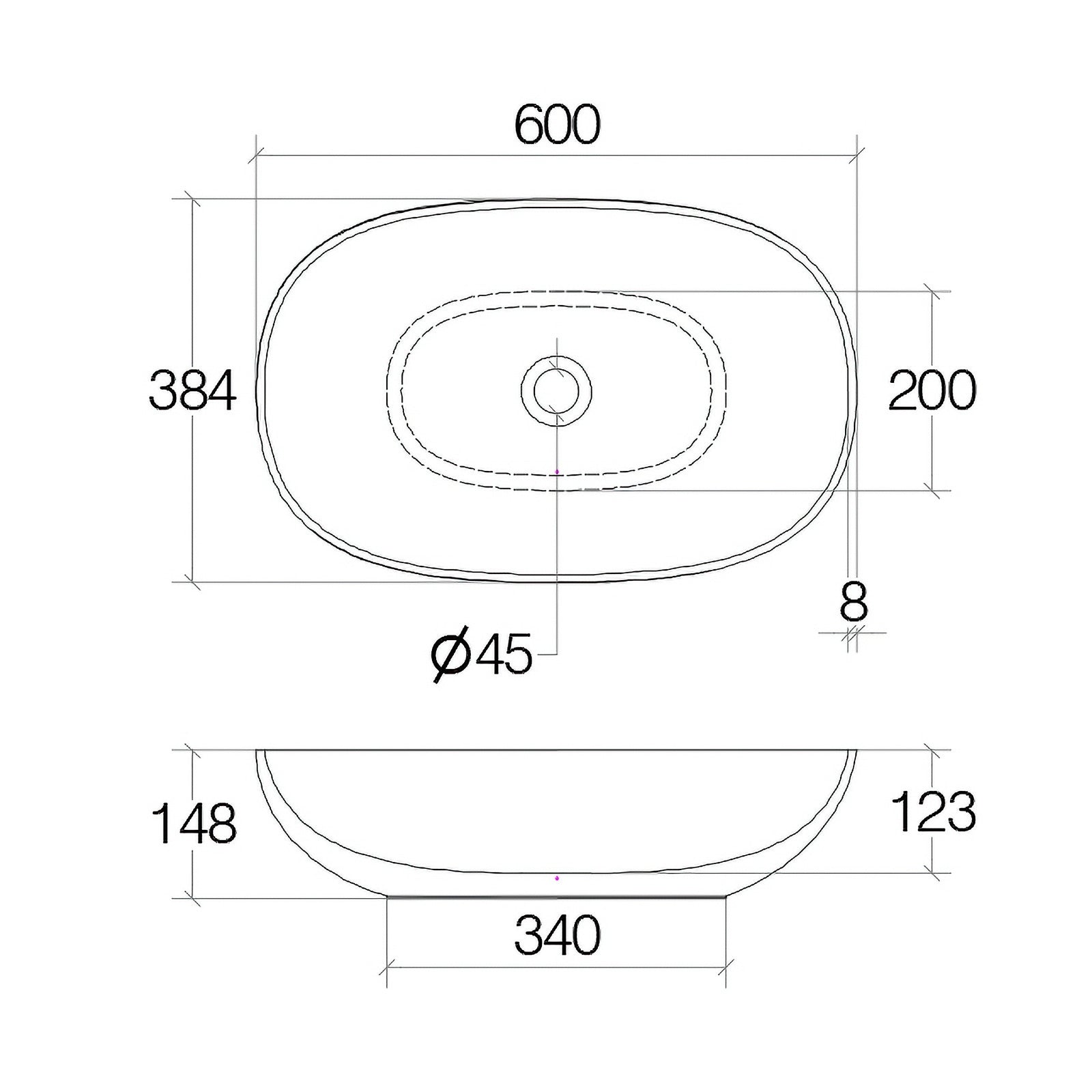 Lineabeta - Lavabo ovale da appoggio Acquaio in ceramica 60x38,4 cm bianco lucido