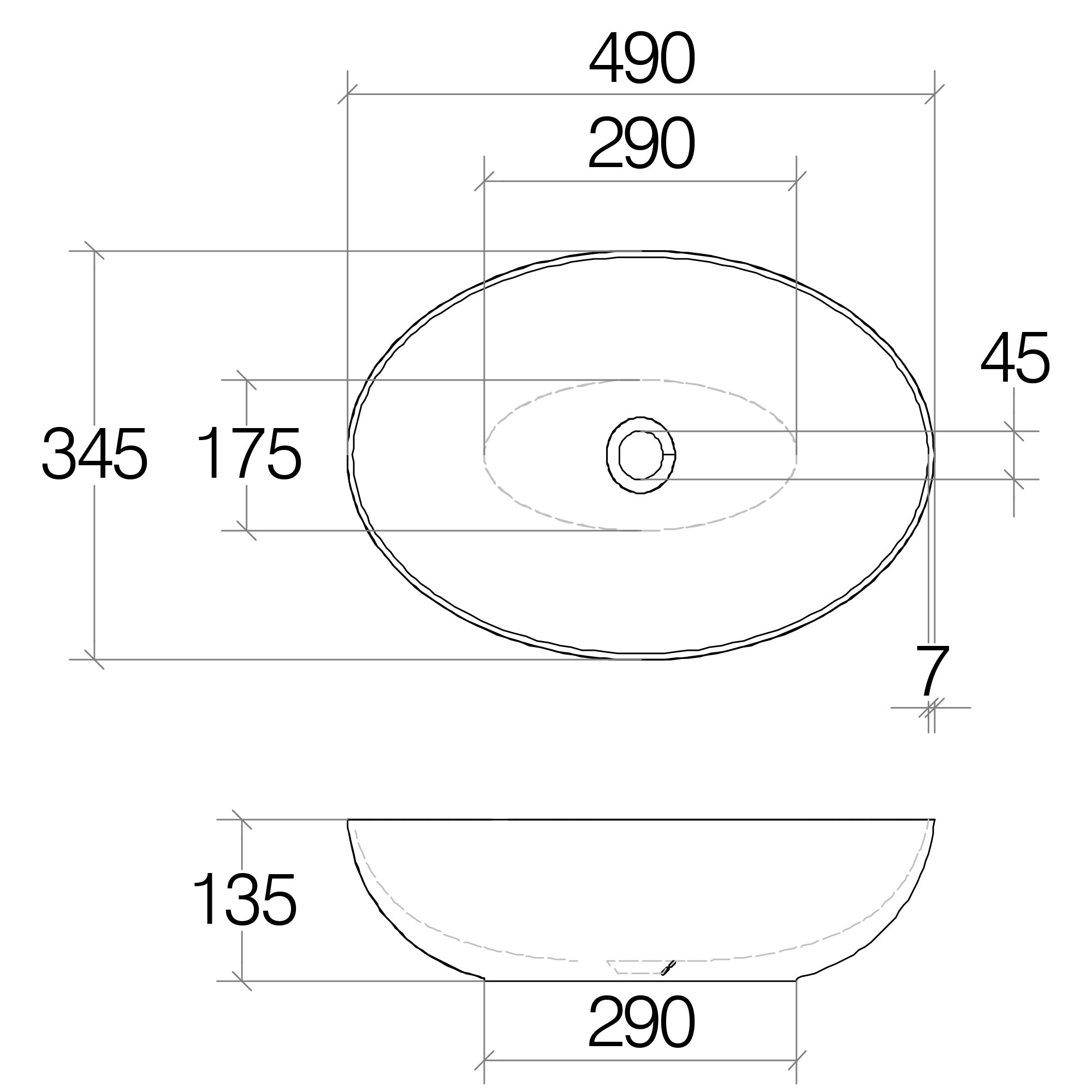 Lineabeta - Lavabo ovale da appoggio Acquaio in ceramica 49x34,5 grigio opaco