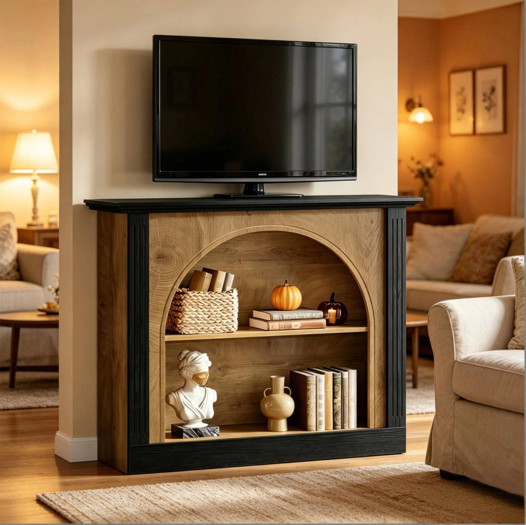 Tavolo consolle a 3 livelli in legno; 110 x 30 cm; nero e rustico