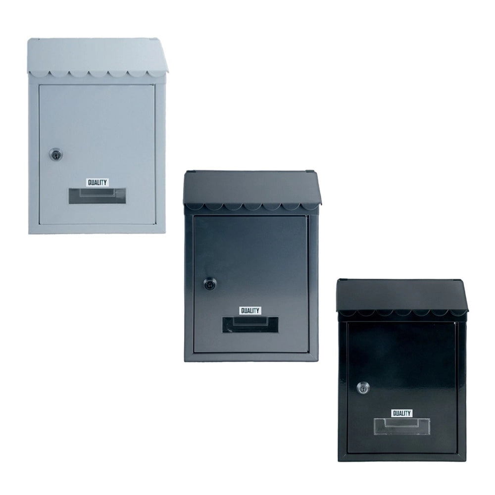 CASSETTA POSTALE ESTERNO A PARETE BUCA LETTERE IN FERRO TETTO CHIAVE 30x21x7cm MOD. LOUVRE QUALITY COL. GRIGIO