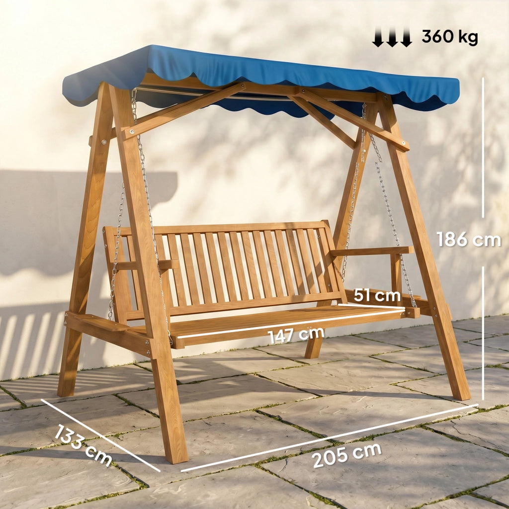 Dondolo da Giardino 3 Posti in Legno con Baldacchino 210x 130x 185cm