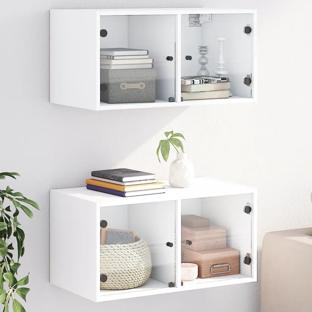 Armadietto a Muro | Mobili a Muro con Ante in Vetro 2 pz Bianco 68,5x37x35 cm