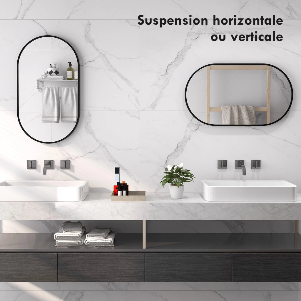 Specchio ovale da parete in alluminio ¨C zephmum ¨C nero 40x70 cm