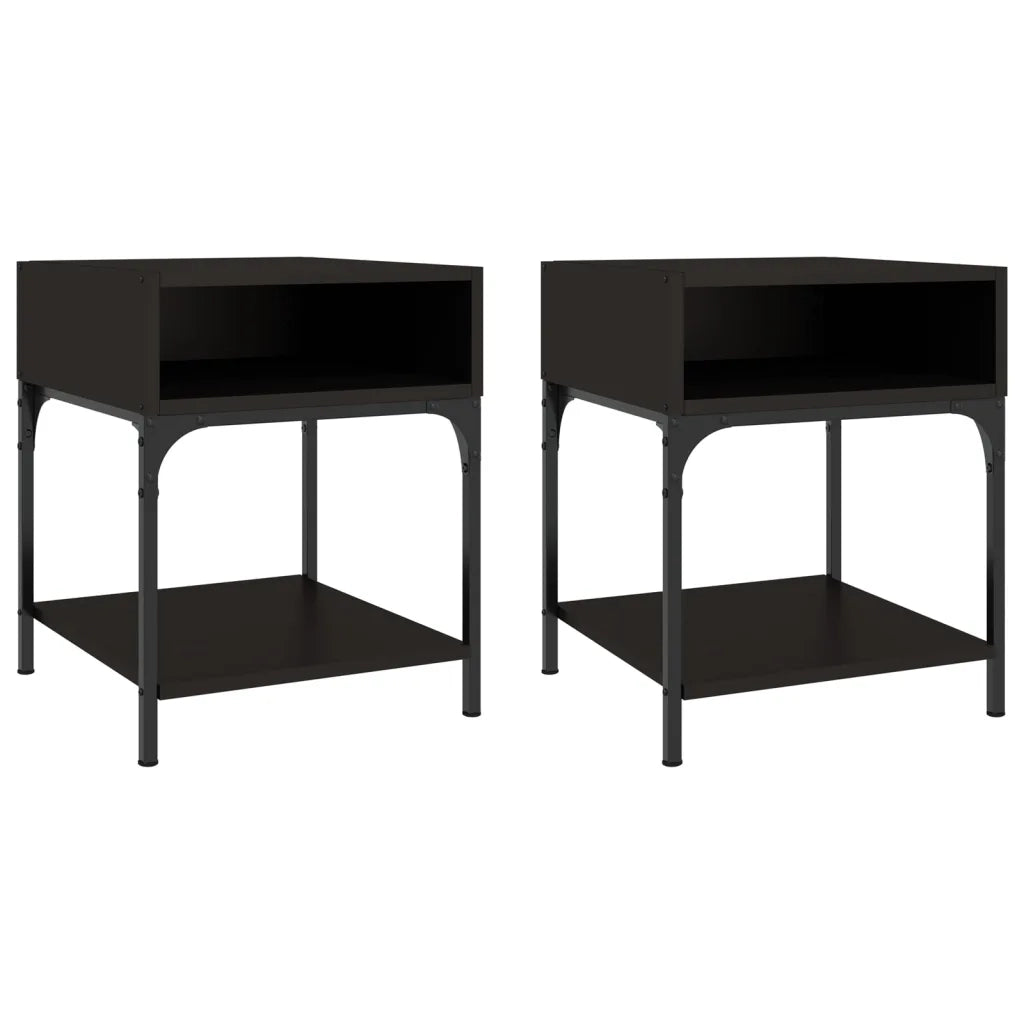 Set di 2 Comodini | Armadio da Notte | Mobiletto da notte Neri 40x41x50 cm in Legno Multistrato
