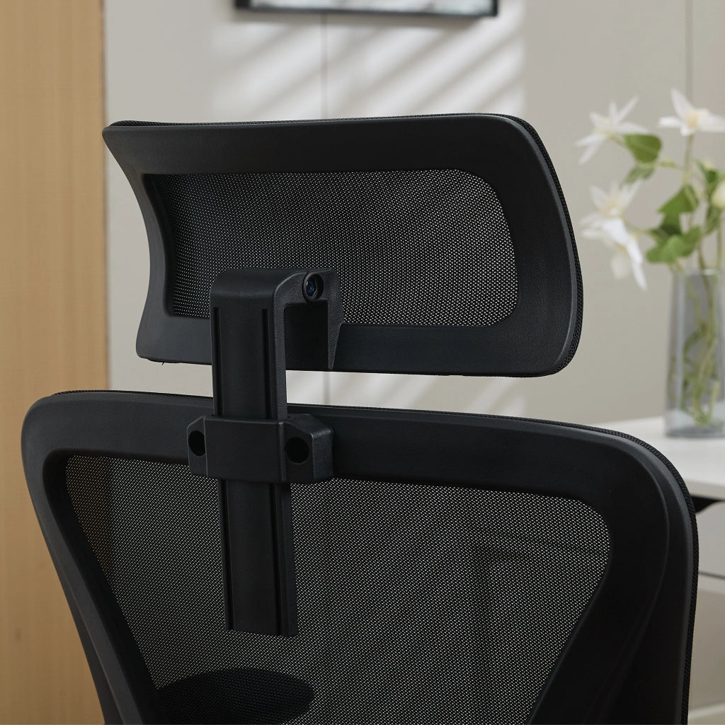 Chaise de bureau ergonomica in rete con supporto lombare regolabile poggiatesta e braccioli pieghevoli nero