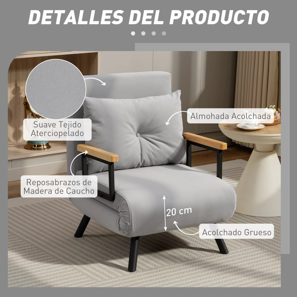 Divano Letto Singolo Pieghevole Convertibile 4 in 1 ¨C zephmum ¨C 63x73x81 cm Grigio