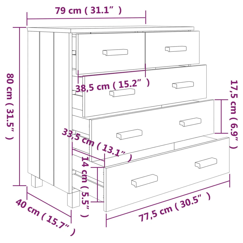 Credenza HAMAR Grigio Chiaro 79x40x80 cm Legno Massello di Pino 340423