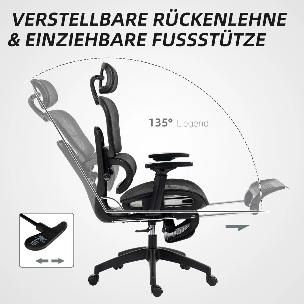 SEDIA DA UFFICIO ERGONOMICA 66x64x114-122 cm Nera in Poliestere