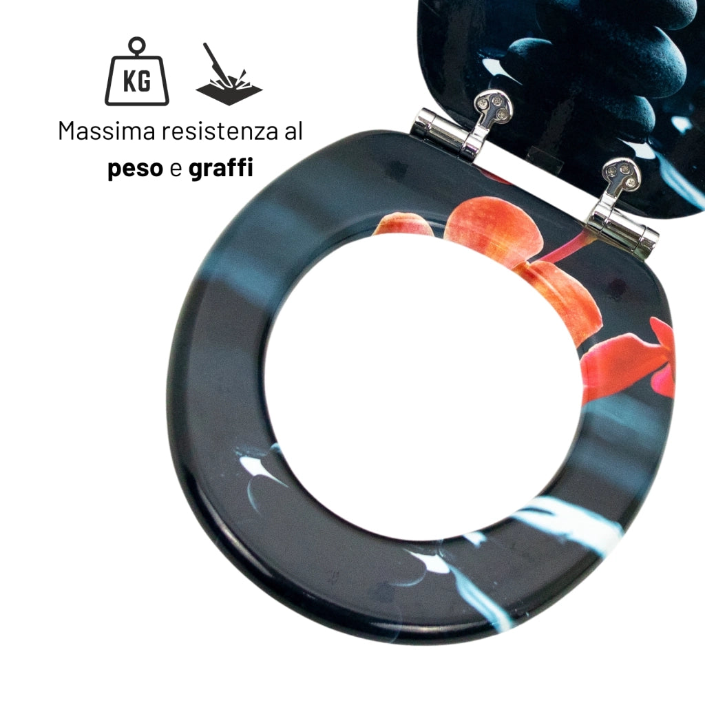 Sedile wc copri vater universale frizionato fantasia in mdf chiusura rallentata *** fantasia spring stone, confezione 1