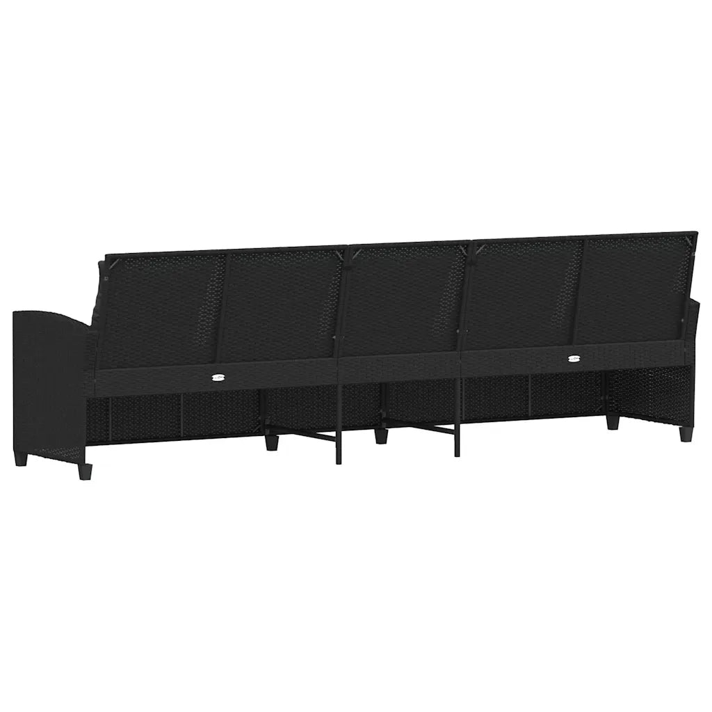 Divano da Giardino a 5 Posti con Cuscini-Sofa da Giardino-Divano da esterno Nero in Polyrattan 154016