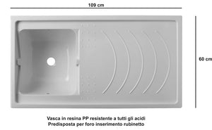 Lavatoio e Coprilavatrice in PVC 109x60x89 cm Forlani Tidy Bianco Lato Sinistro
