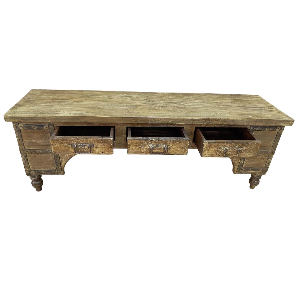 Mobile basso artigianale in legno 165-175x45x57h cm