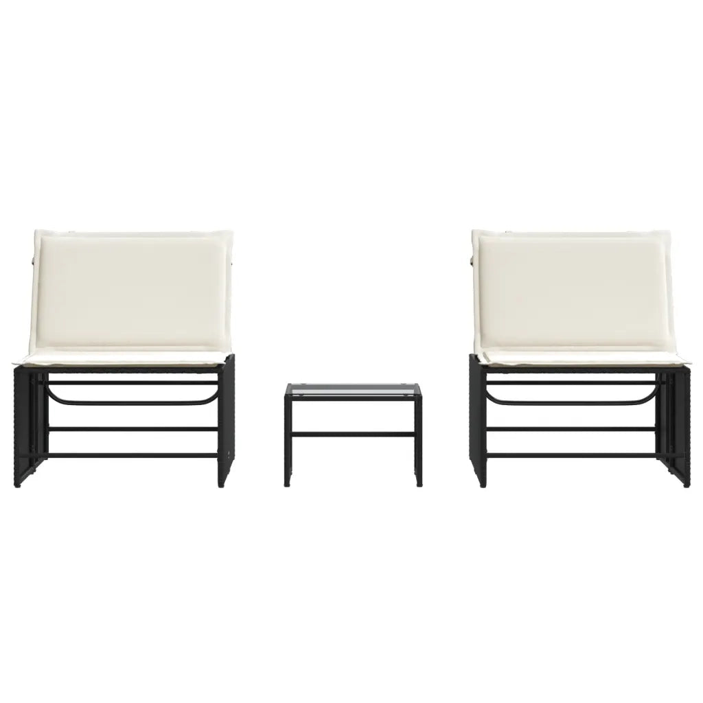 Lettini prendisole modulari 2 pz con tavolo nero in polyrattan 368422