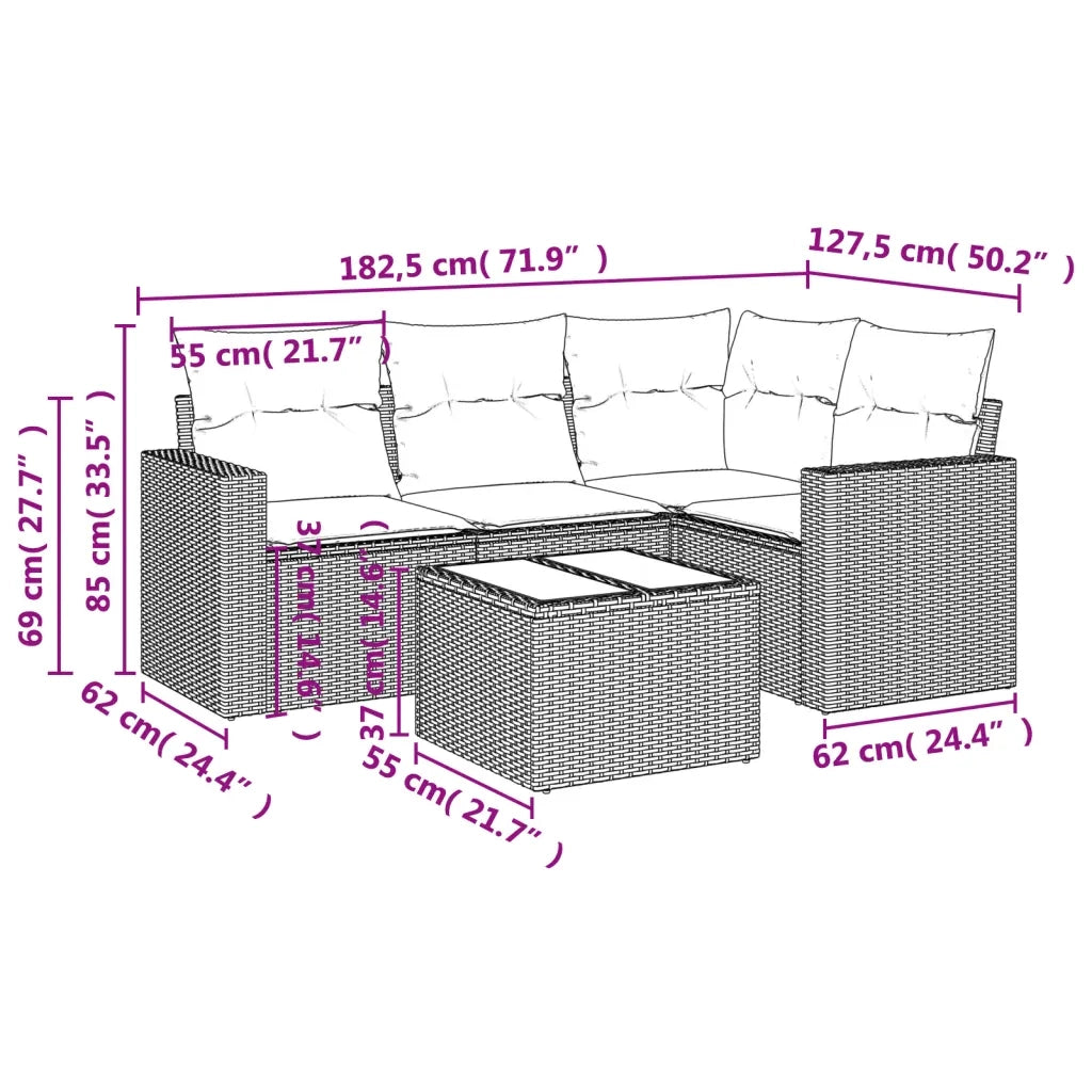 Set Divano da Giardino 5 pz con Cuscini Grigio in Polyrattan 3218910