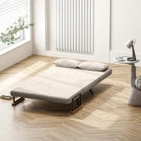 Divano Letto 3 in 1 in Tessuto Effetto Velluto con Schienale Regolabile e 2 Cuscini, 102x73x81 cm, Bianco Crema