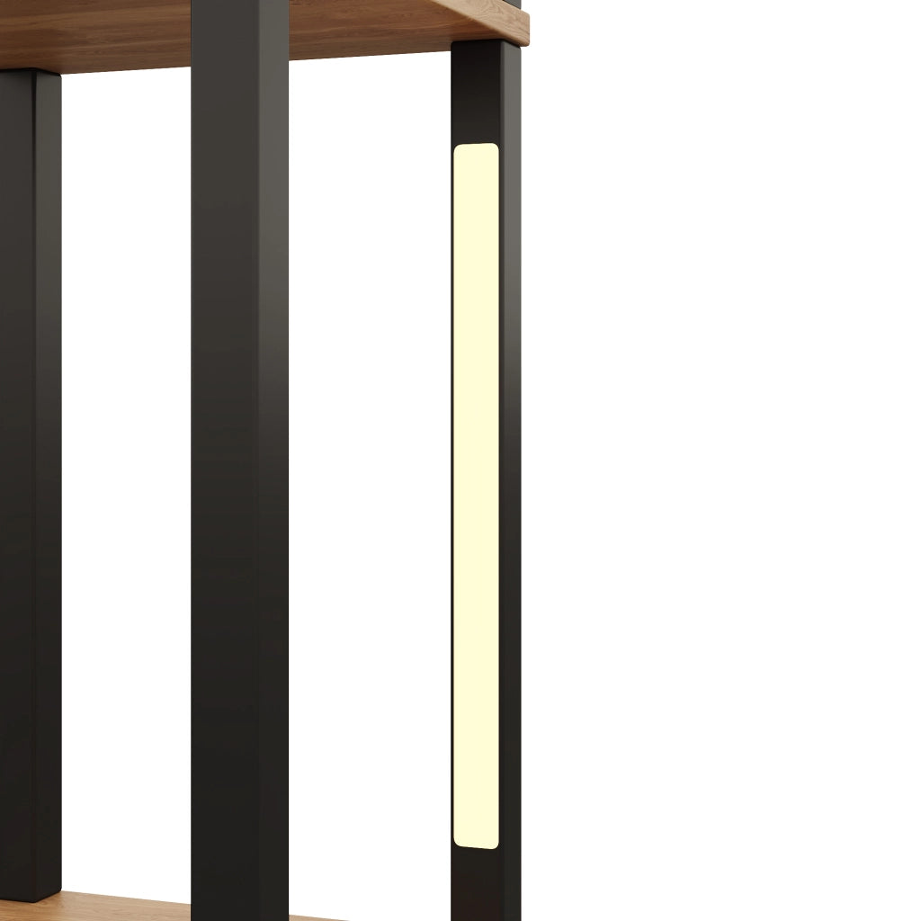 Libreria illuminata a 4 ripiani 26 x 26 x 165 cm, MDF, design moderno minimalista, LED a tre tonalit¨¤, nero e effetto legno