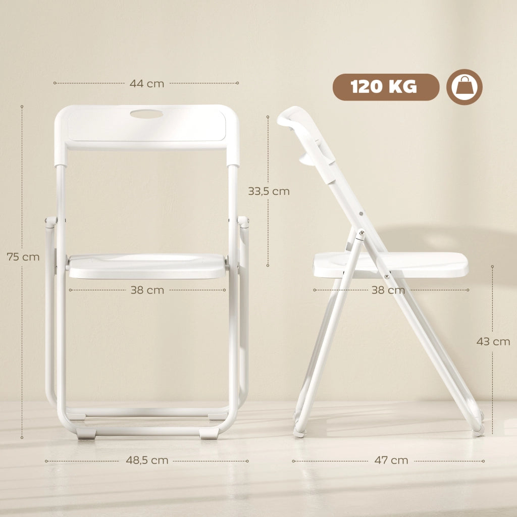 Set 6 Sedie Pieghevoli ¨C Zephmum ¨C Plastica Struttura in Acciaio Respaldo Curvo 48.5x47x75 cm Bianco