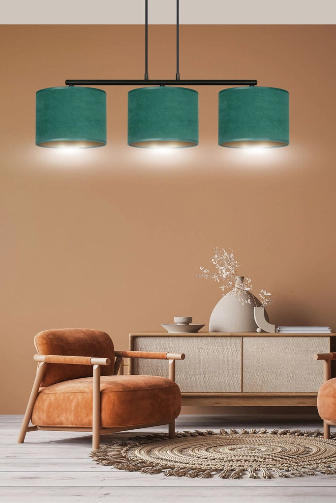Lampadario Emibig Hilde 3xE27 verde oro nero tessuto