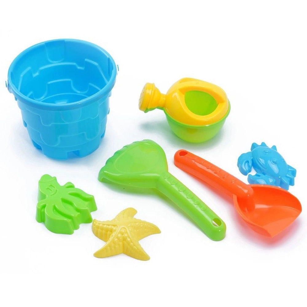 Trade Shop - Set Giochi Sabbia 7pz Secchiello Palette Formine Innaffiatoio Per Bambini 11x15cm 258298 -