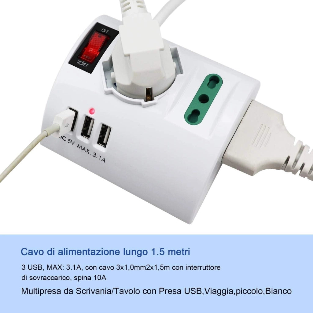 ciabatta Multipresa da Scrivania Tavolo con Presa 3 Prese 3 USB e interruttore extrastar