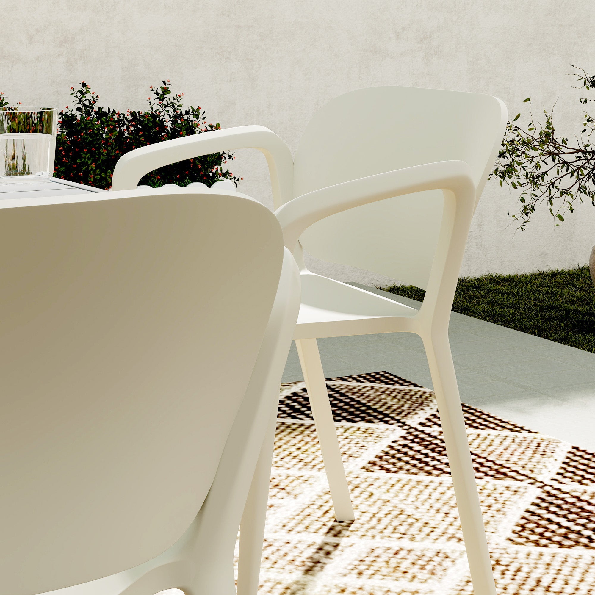 Set 4 Sedie da Giardino Design Moderno 60x56x75 cm Impilabili in PP Bianco