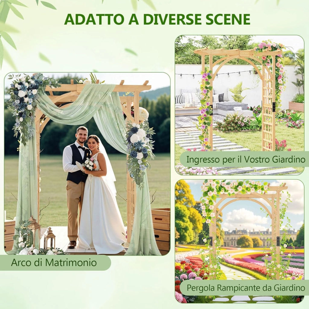 Arco da Giardino in Legno, Pergola da Esterno per Piante Rampicanti, Pergolato per Matrimonio e Feste, da Giardino, Patio e Cortile (Modello 3)