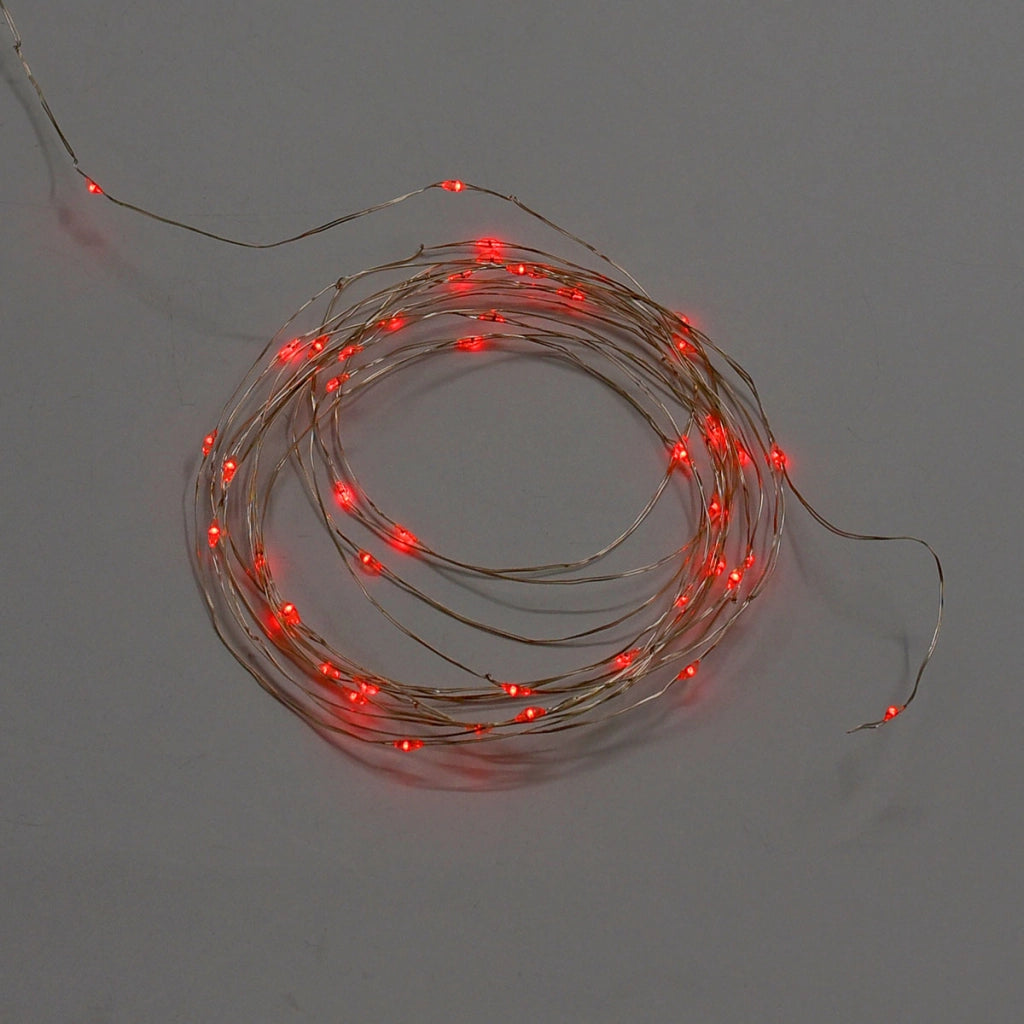 CATENA LUMINOSA A BATTERIA CON 50 MICROLED ROSSI SU FILO METALLICO FLESSIBILE DA 5 METRI - DECORAZIONE NATALIZIA WEDDING E ALLESTIMENTI INTERNI