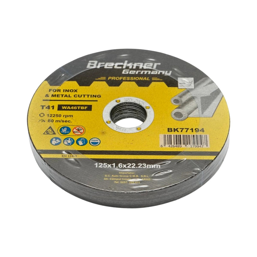 10 Dischi da Taglio T41 125x1.6x22mm Acciaio INOX Ferro Metallo Disco Flessibili per Smerigliatrice Angolare Mola Taglio Breckner Germany