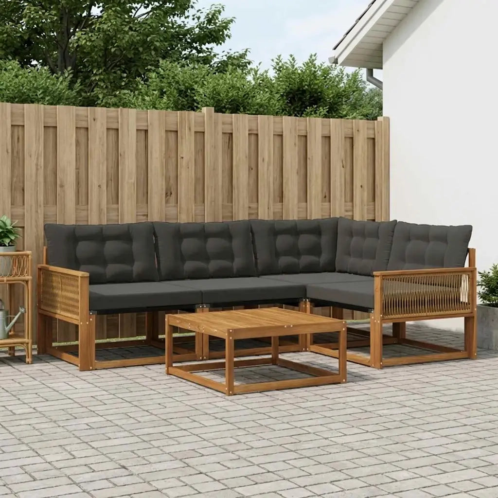 Set di divani da esterno con cuscino 5 pcs Naturale e Nero 3381412
