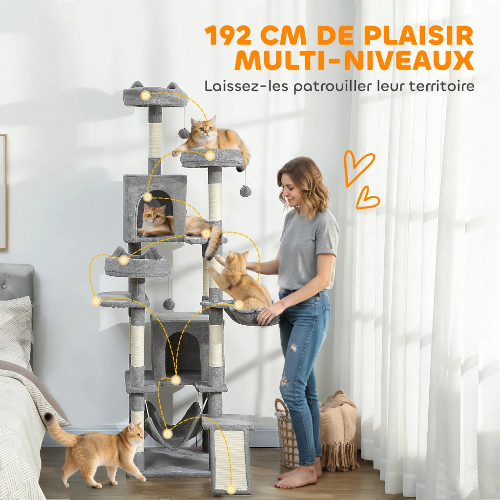 Albero per gatti con piattaforme e nicchie ¨C Zephmum ¨C Grigio 192 cm