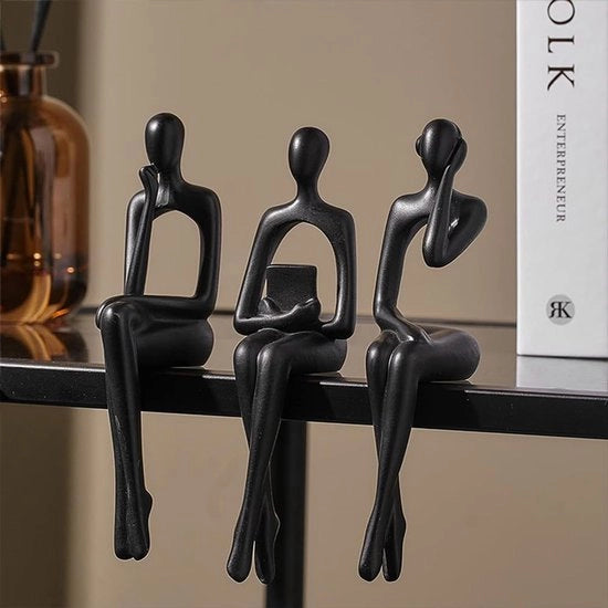 Decorazioni per la sala da pranzo, 3 pezzi, decorazioni di legno estetiche, moderne figure d'arte astratte per la decorazione della casa, sculture nere per la libreria tavolo da salotto decorazione