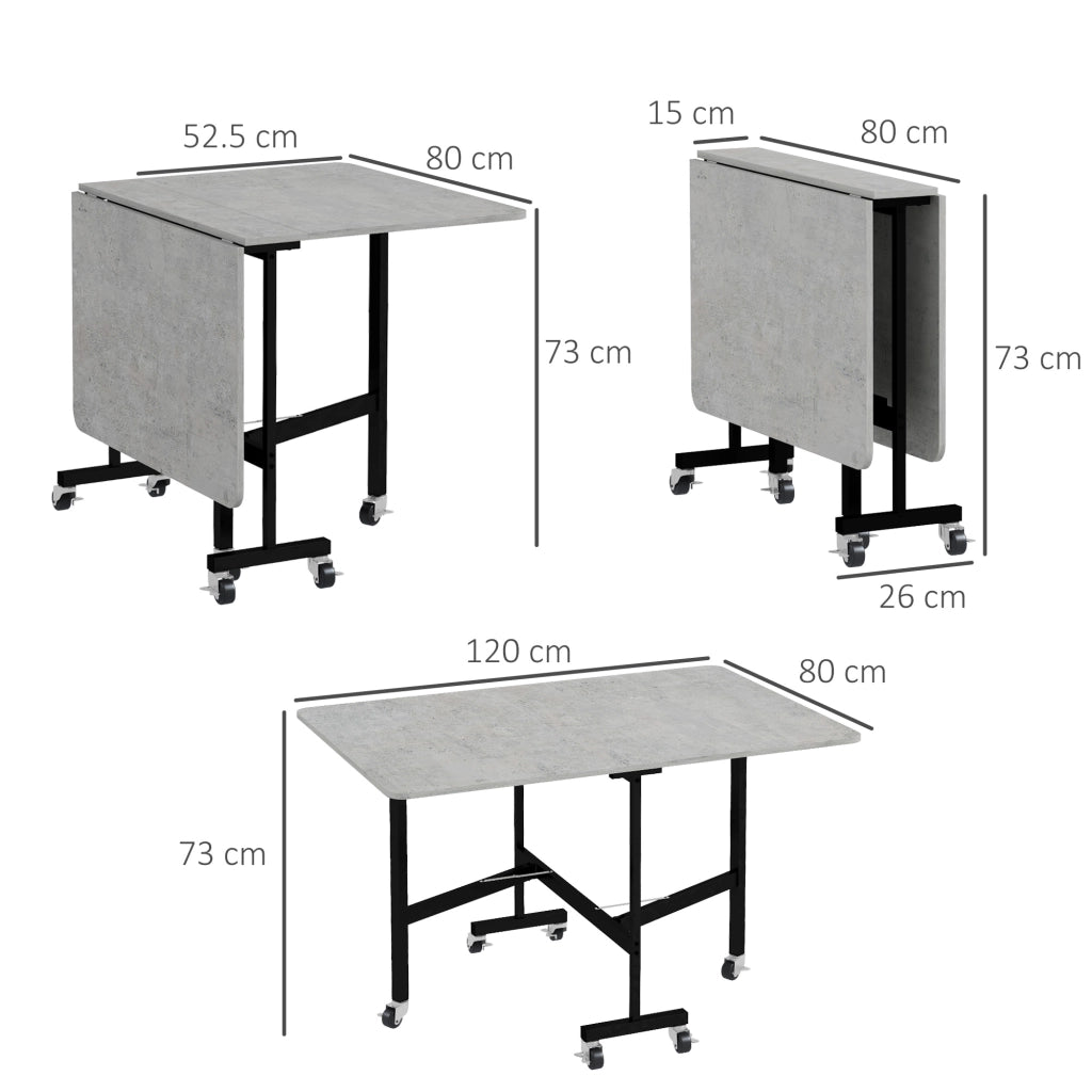 Tavolo pieghevole con rotelle per 4-6 persone ¨C Xylo ¨C legno e acciaio 120x80x73 cm grigio