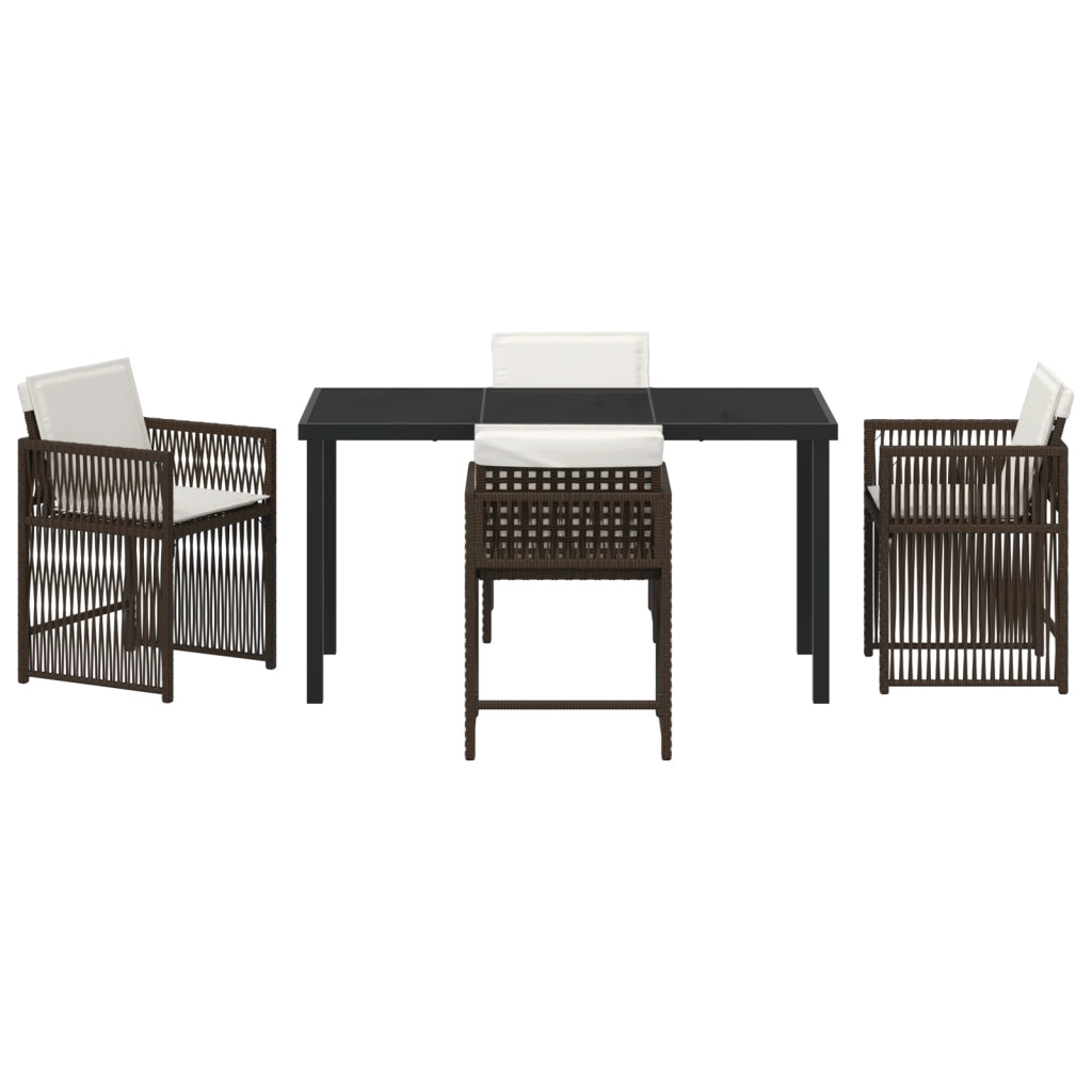 Set da Pranzo da Giardino con Cuscini Marrone Rattan PE