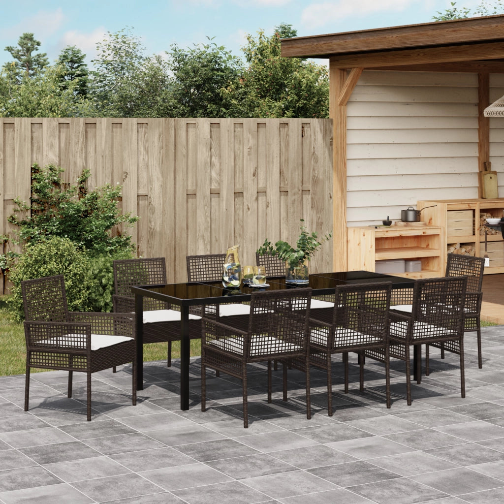 Set Pranzo Giardino 9 Pezzi con Cuscini Vimini Marrone
