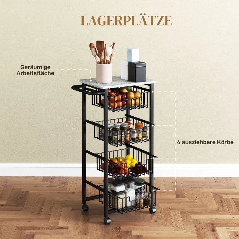 Carrello da cucina con 4 cestelli estraibili, grigio chiaro