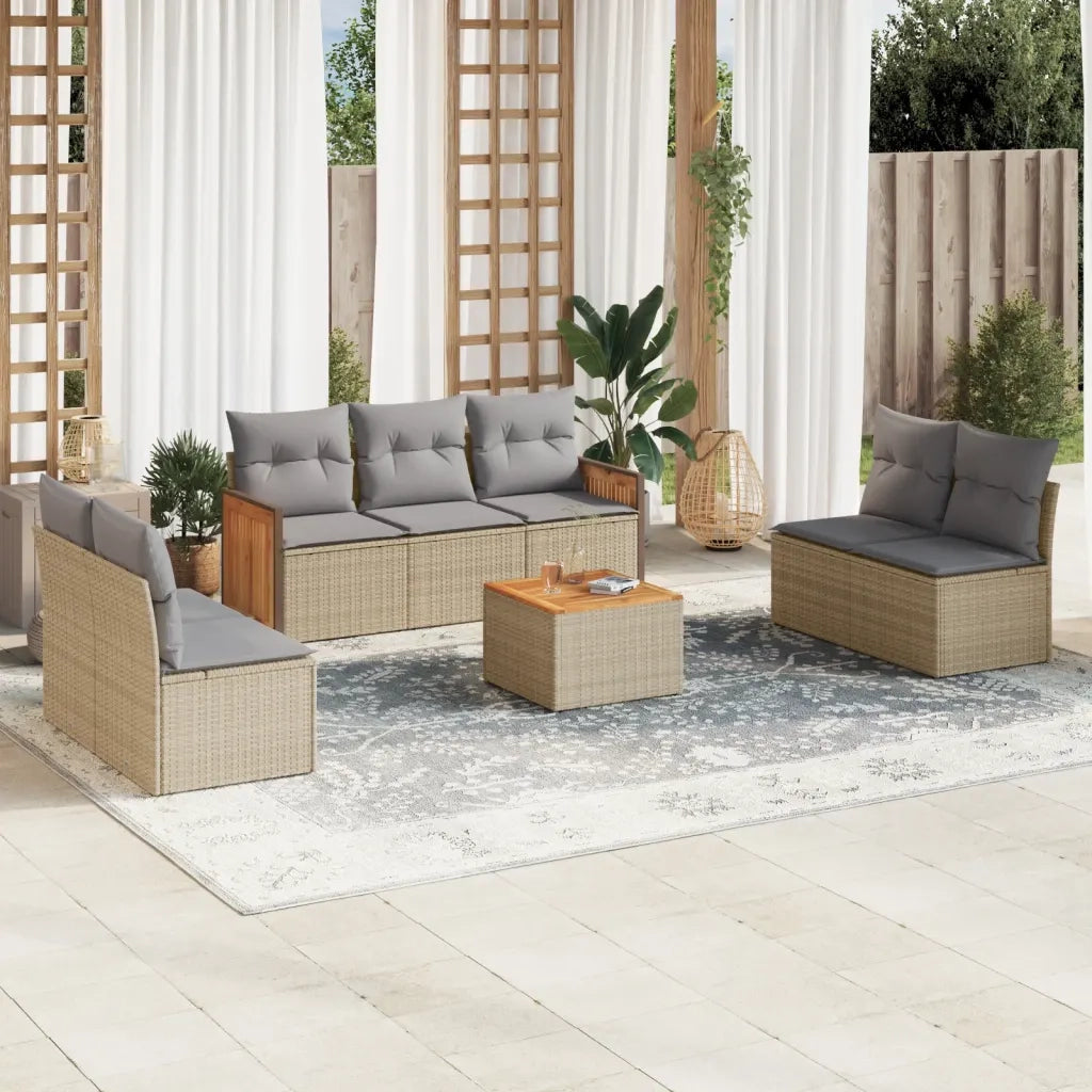 Set Divano da Giardino 8 pz con Cuscini Beige in Polyrattancod mxl 116894