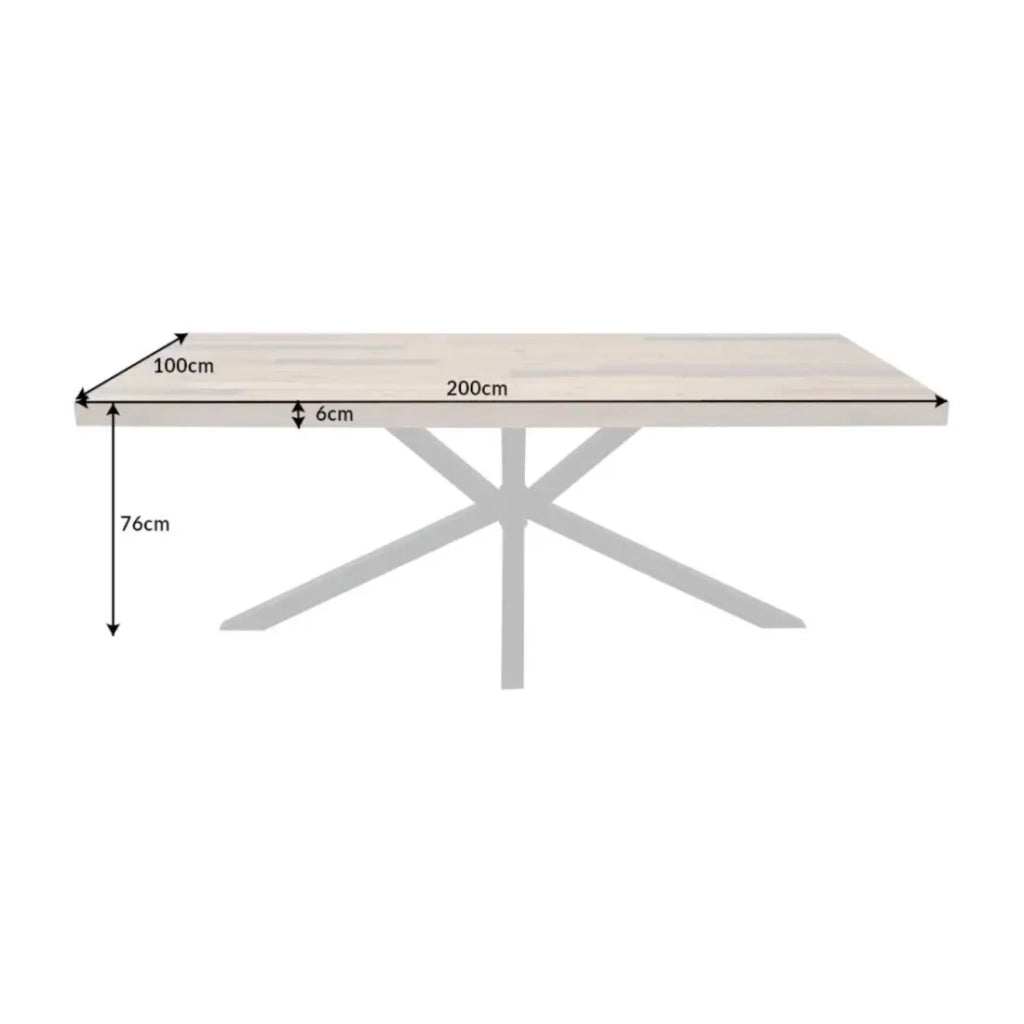 Tavolo da pranzo SOLARA – Legno di pino riciclato e metallo nero – 200 cm – Piano spesso 60 mm – Stile industriale