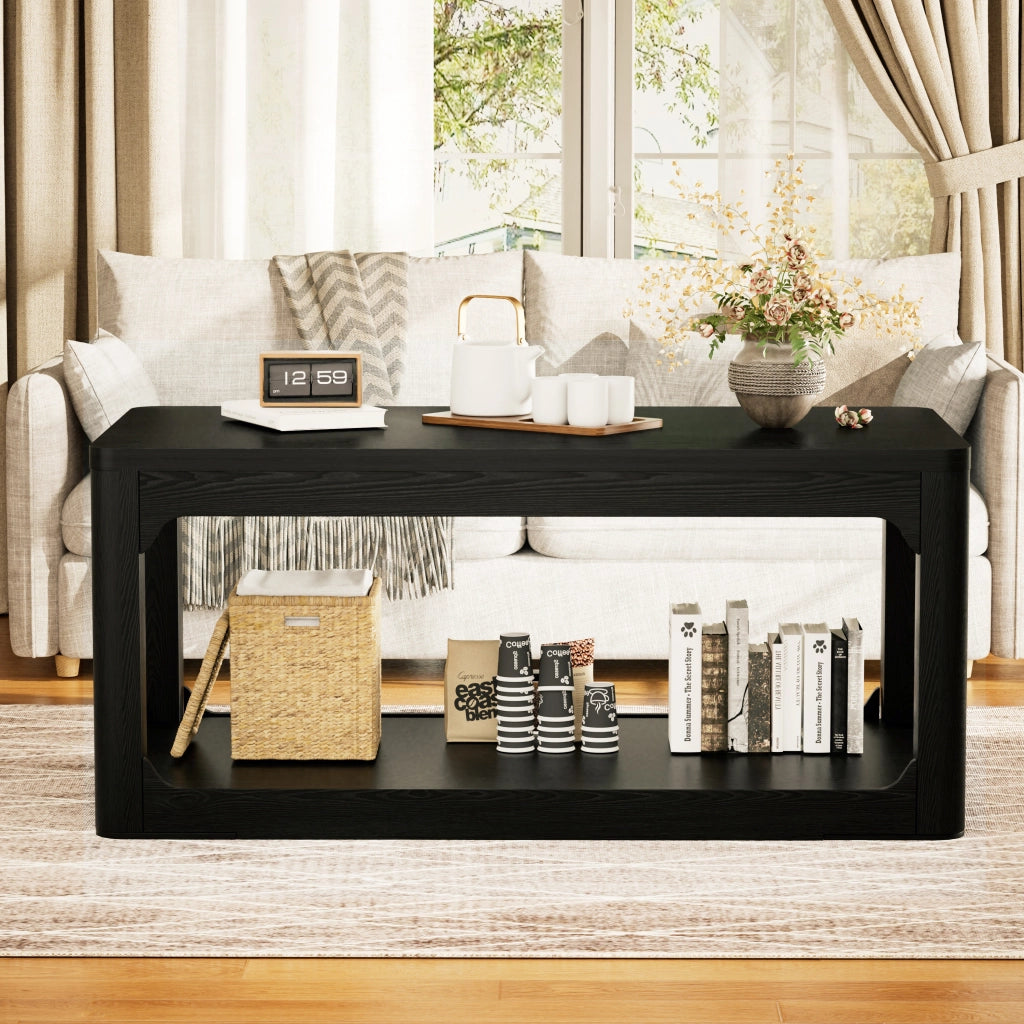 Tavolino basso con 2 vani contenitore, stile moderno, per soggiorno e camera da letto, in MDF, nero, 100 × 50 × 44,5 cm