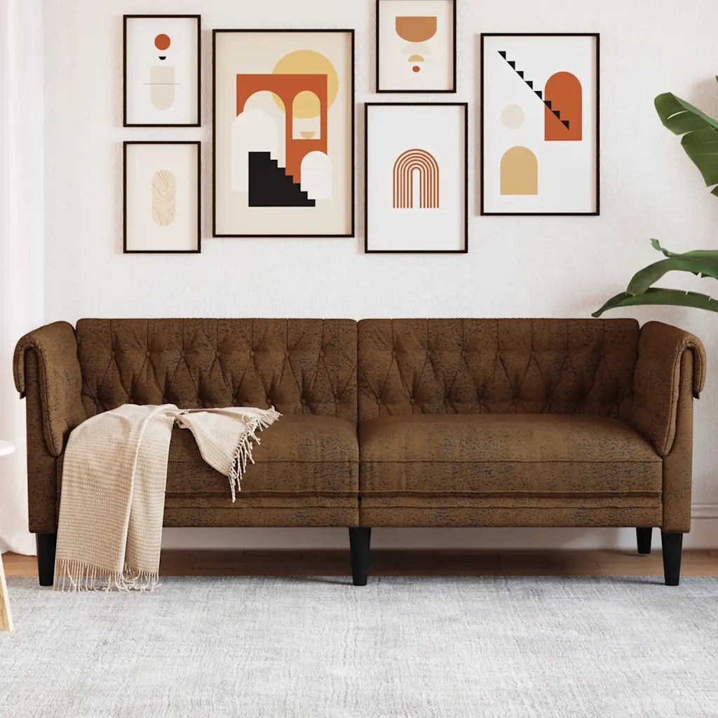 Divano Chesterfield a 3 Posti Marrone in Tessuto 372564
