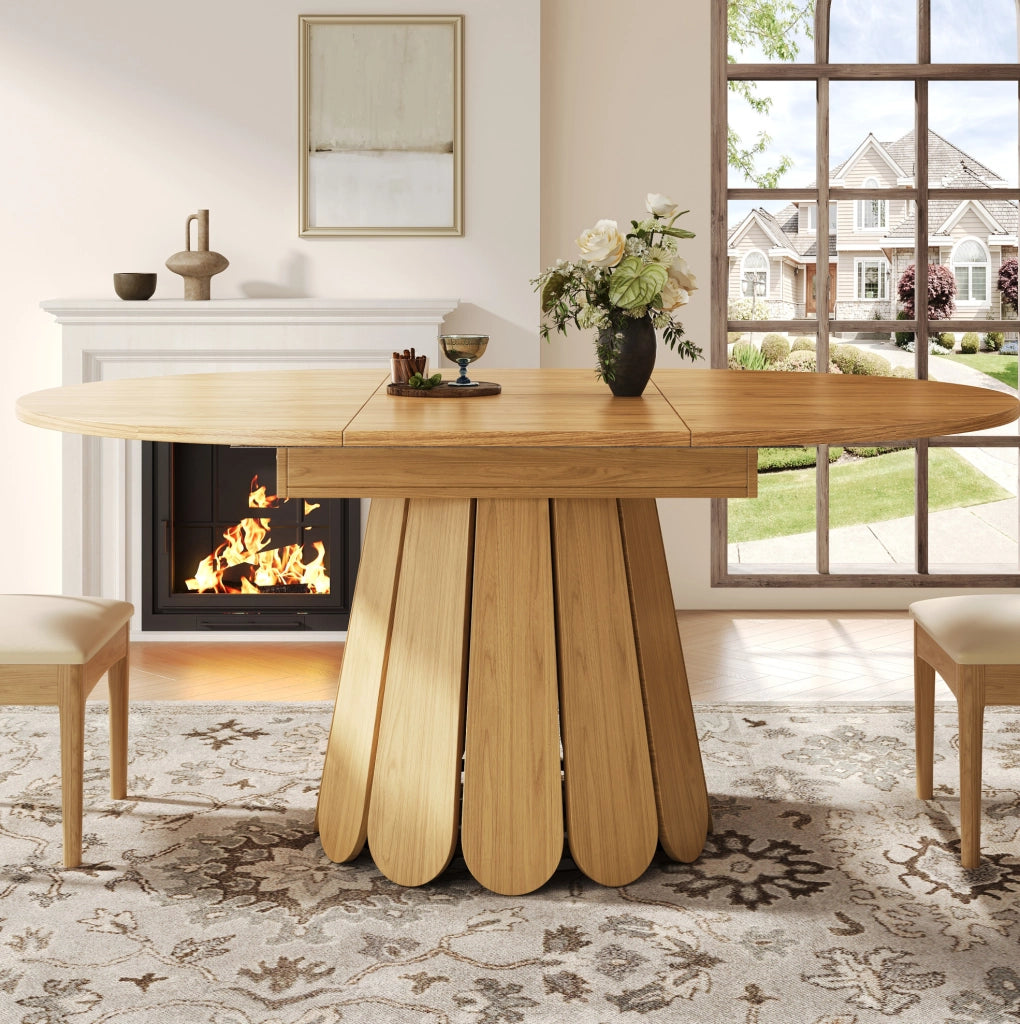 Tavolo da pranzo allungabile rotondo in MDF, 118-158 cm
